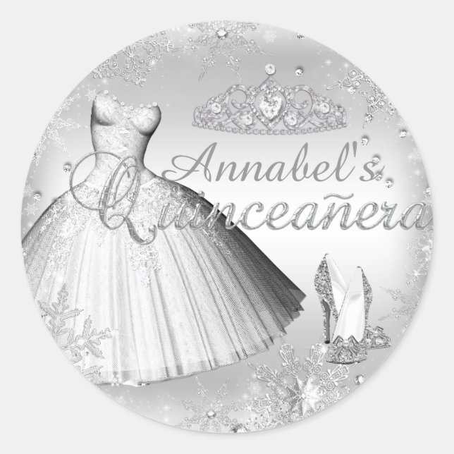 Robe à paillettes argentées et autocollant de cour (Devant)