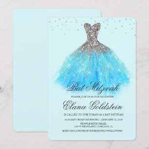 Robe à paillettes de Bat Mitzvah Invitation diaman
