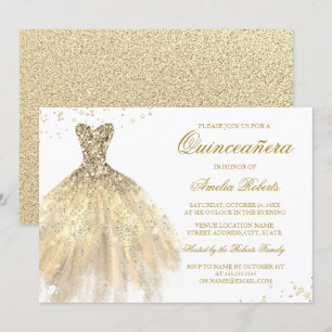 Robe à paillettes dorées Invitation Quinceanera