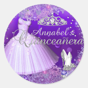 Robe à paillettes violette et autocollant de couro