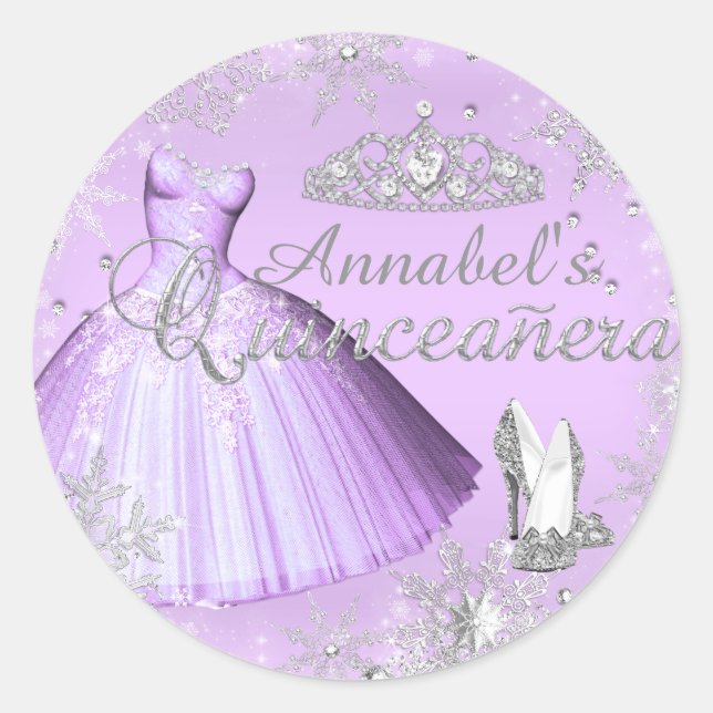 Robe à paillettes violette et diadème Autocollant  (Devant)