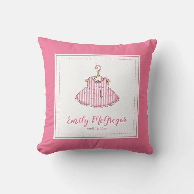 Robe à rayures roses de petite fille - Coussin de  (Recto)