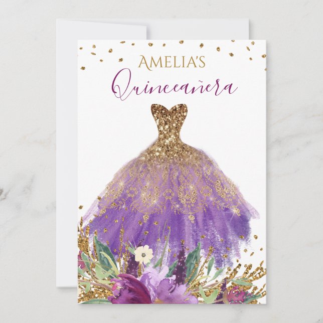 Robe Améthyste Étincelante Quinceanera Invitation (Devant)