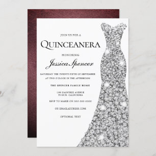 Robe Argent Sparkle Velvet Quinceanera Invitation