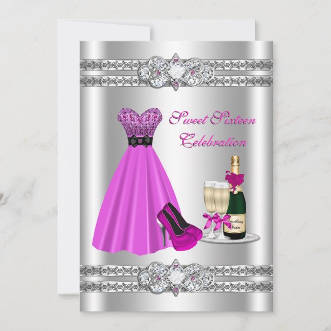 Robe Argent Sweet Sixteen Invitation 5x7 (Devant)