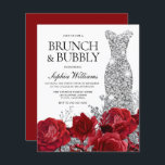 Robe d'argent Roses Budget Douche nuptiale Invitat<br><div class="desc">Robe d'argent Roses Budget Douche nuptiale Invitation Brunch & Bubbly,  Roses rouges</div>
