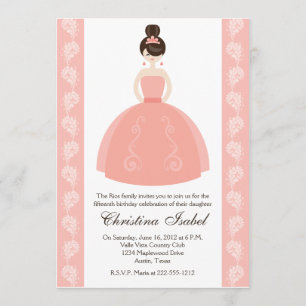 Robe de coing rose Brunette Quinceanera Invitation
