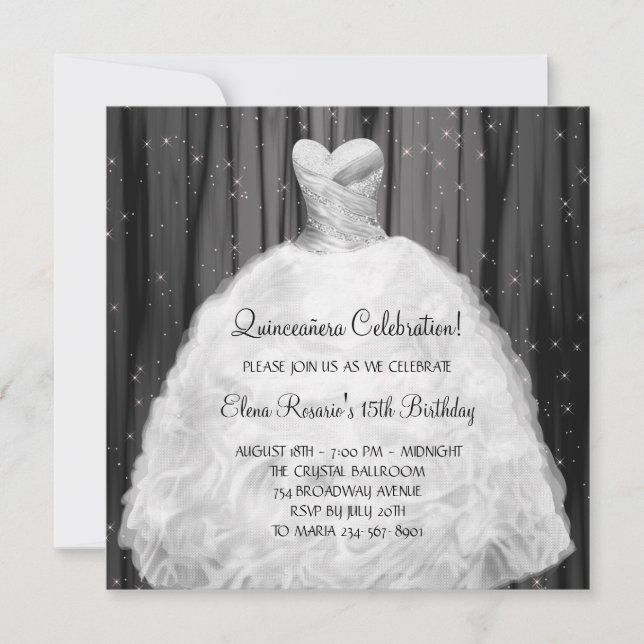 Robe de fête Quinceanera blanc noir Invitations (Devant)