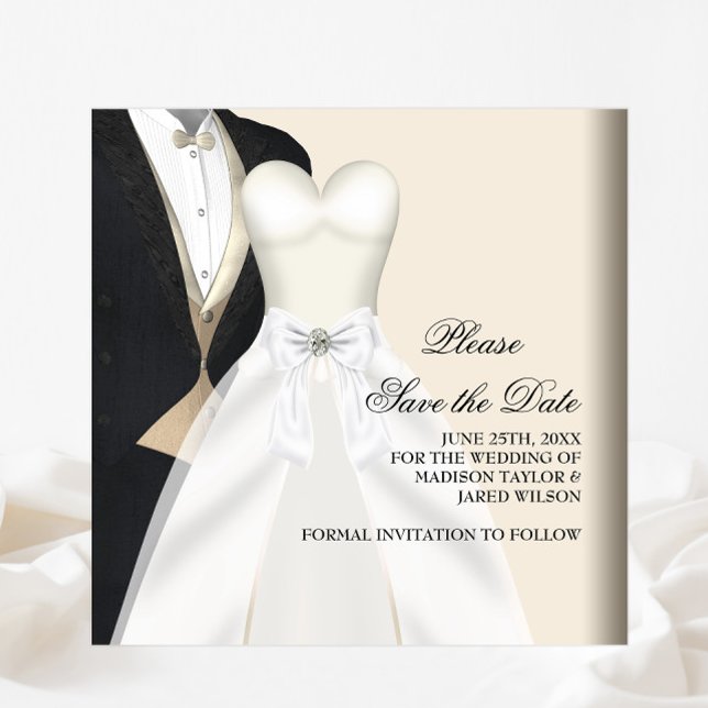 Robe de mariée smoking noir et blanc Save The Date (Créateur téléchargé)