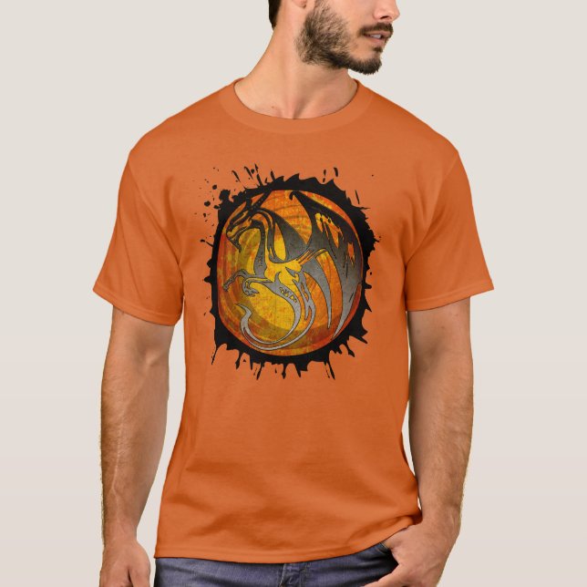 Robe de peinture orange splatz dragon homme tshirt (Devant)