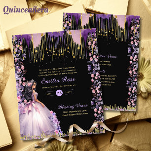 Robe de Quinceanera à paillettes or rose pourpre a