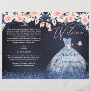 Robe de Quinceanera Blush Floral Paillettes Navy
