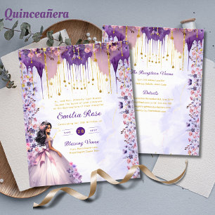 Robe de Quinceanera en or violet Roses floraux