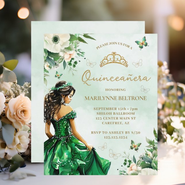 Robe de Quinceañera Florale Émeraude Papillon à pe (Créateur téléchargé)