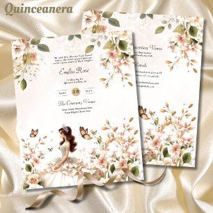Robe de Quinceanera ivoire Papillons floraux Éléga