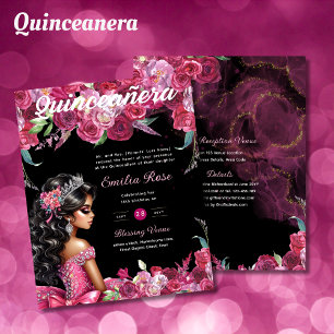Robe de Quinceanera rose Magenta Floral