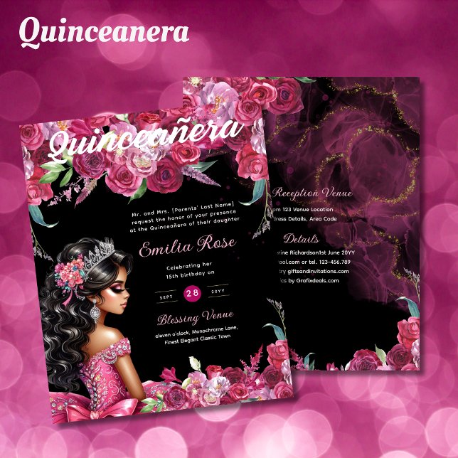 Robe de Quinceanera rose Magenta Floral (Créateur téléchargé)