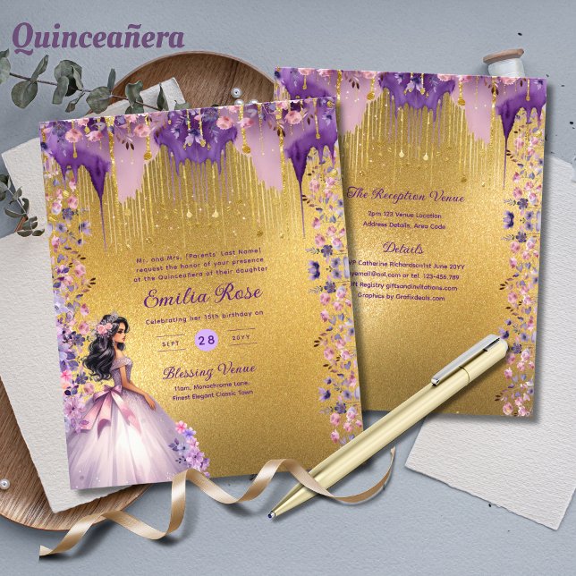 Robe de Quinceanera scintillante or et violet avec (Créateur téléchargé)