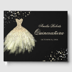 Robe d'étincelle d'or noir Quinceanera Livre d'or