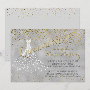 Robe Diamant Or Argent Quinceanera Invitation