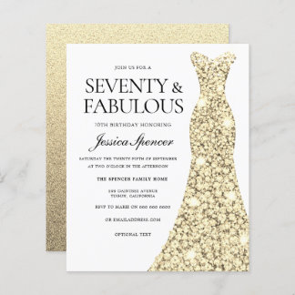 Robe d'or femmes 70e anniversaire Invitation budge