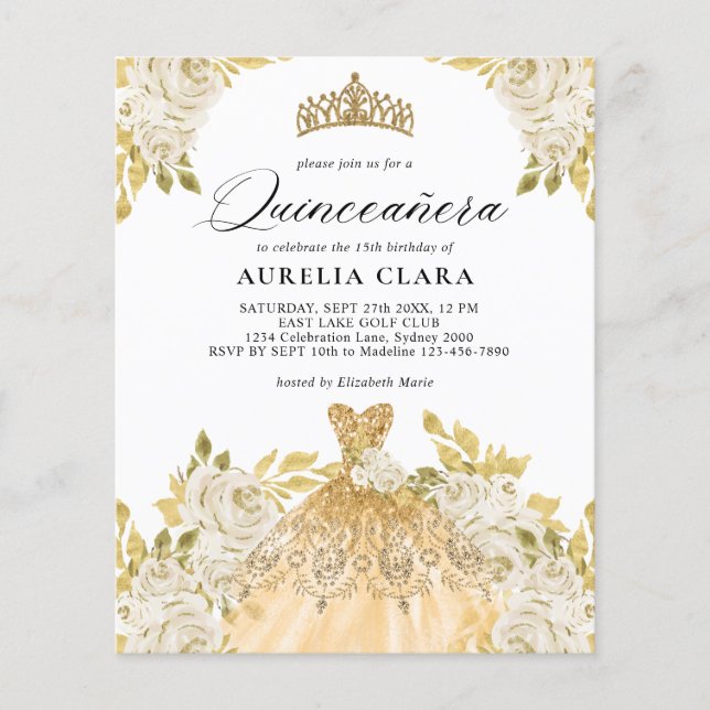 Robe d'or ivoire BUDGET Floral 15e Quinceañera (Devant)