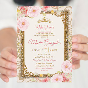 Robe d'or rose Charra Mis Quince Invitation
