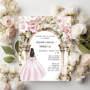 Robe en arc de fleurs roses Sweet 16 invitation
