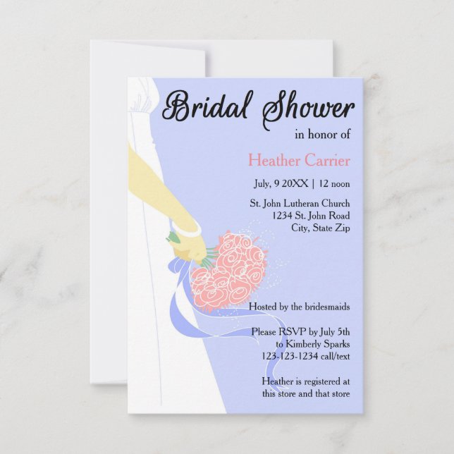 Robe et bouquet verticaux 3x5 - Invitation Fête de (Devant)