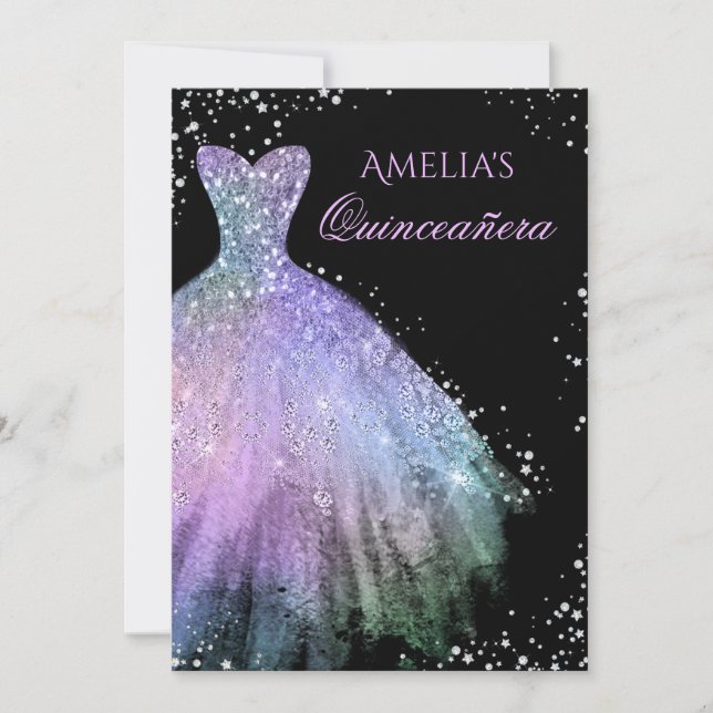 Robe étincelante Rainbow Quinceanera Invitation (Devant)