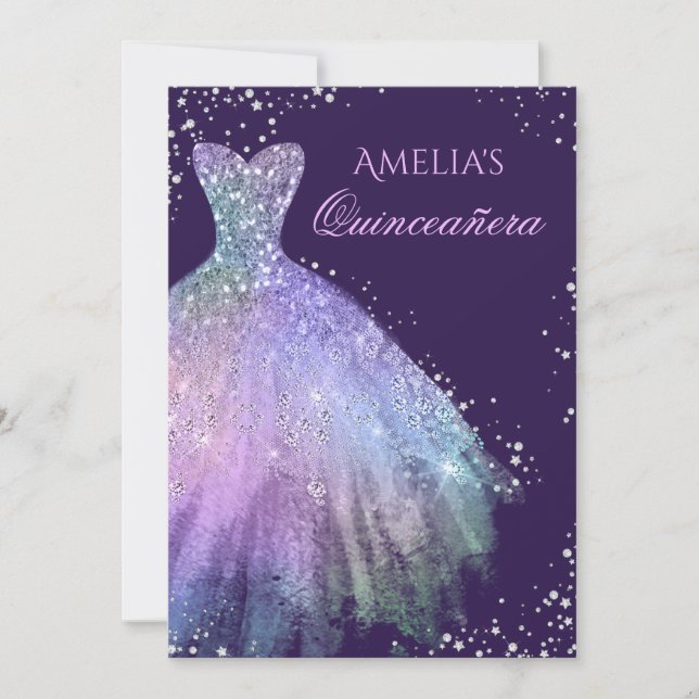 Robe étincelante Rainbow Quinceanera Invitation (Devant)