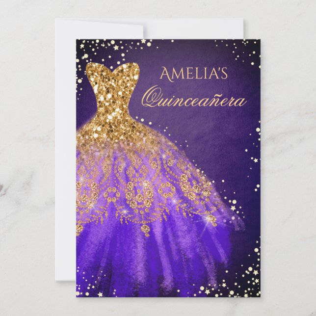 Robe étincelante Violet or Quinceanera Invitation (Devant)