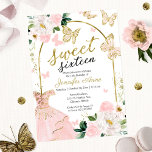 Robe Fleurie "Sweet 16" Invitation Papillon<br><div class="desc">Adorables invitations de fête d'anniversaire pour les seize ans, avec des fleurs rose saumon. Facile à personnaliser avec vos détails. N'hésitez pas à me contacter via le chat si vous avez des questions sur l'illustration ou si vous avez besoin d'une personnalisation. Consultez la collection pour d'autres articles. REMARQUE IMPORTANTE :...</div>