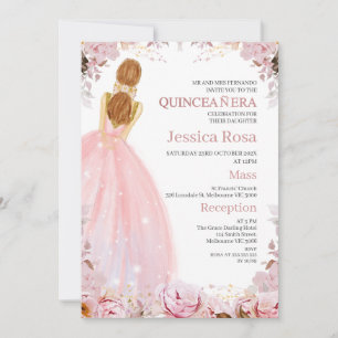 Robe florale Blush Boho Quinceañera Invitation