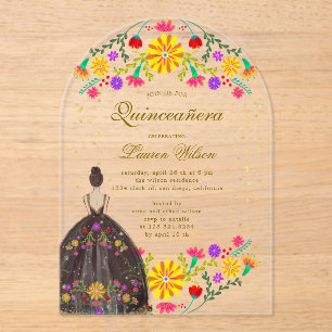 Robe florale colorée Quinceanera Invitation