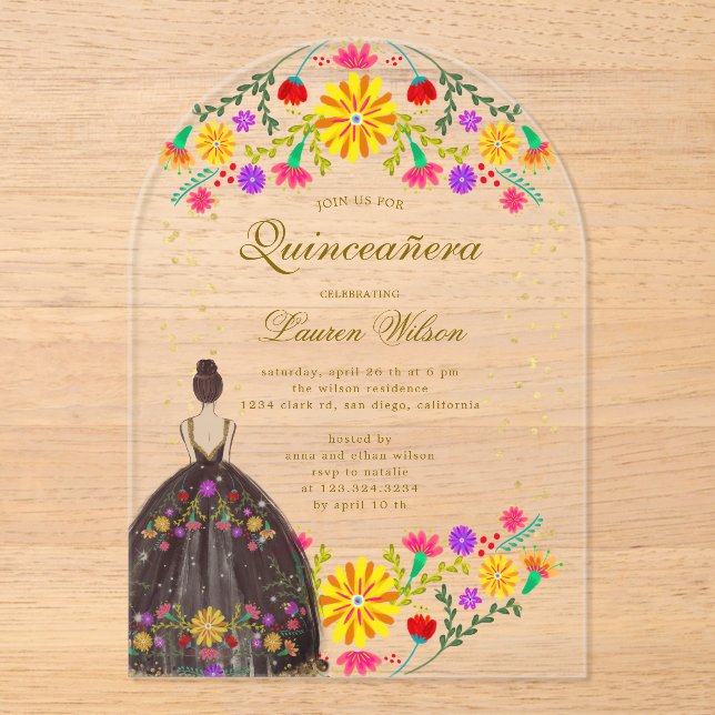 Robe florale colorée Quinceanera Invitation (Recto)