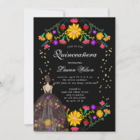 Robe florale colorée Quinceanera Invitation