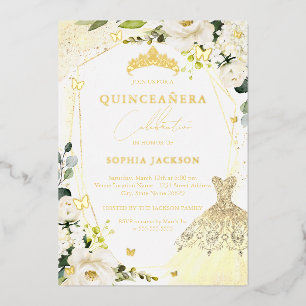 Robe Florale Dorée Invitation en Papier Aluminium