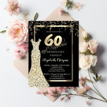 Robe Gold Sequins Noir 60e anniversaire Invitation<br><div class="desc">Les paillettes d'or s'habillent et confettis sur arrière - plan noir.</div>