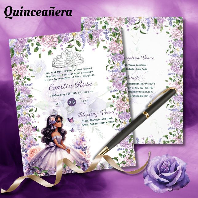 Robe Lilac Quinceanera pourpre Robe Florale Wister (Créateur téléchargé)