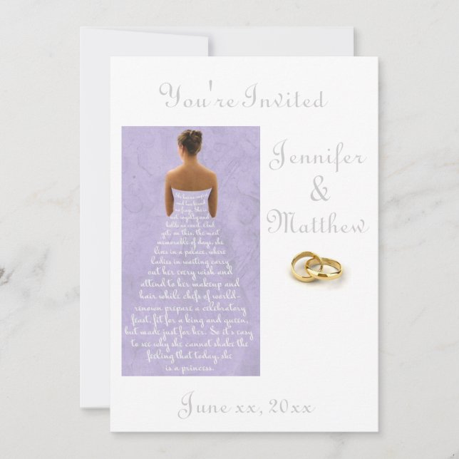 Robe mariage anneaux or mariage violet invitation (Devant)