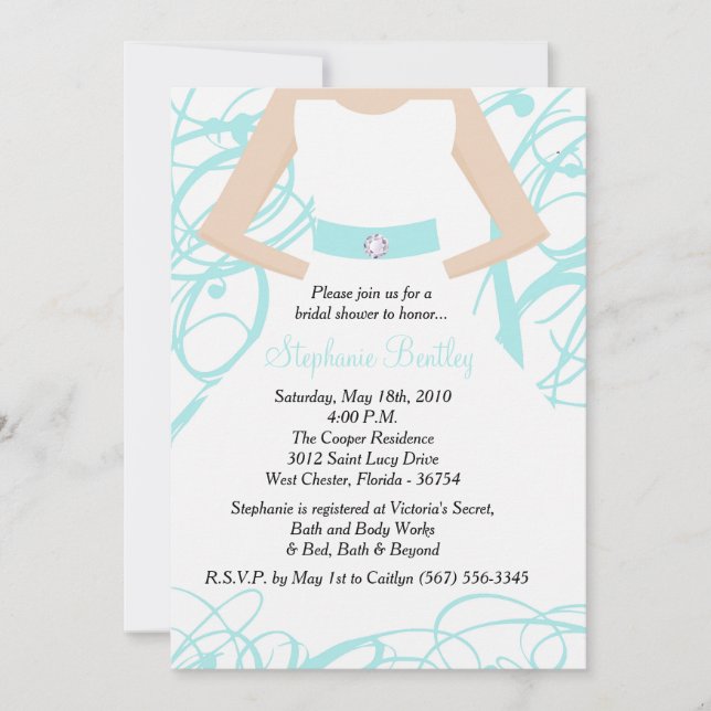 Robe Mariage bleu doux Invitation de douche nuptia (Devant)