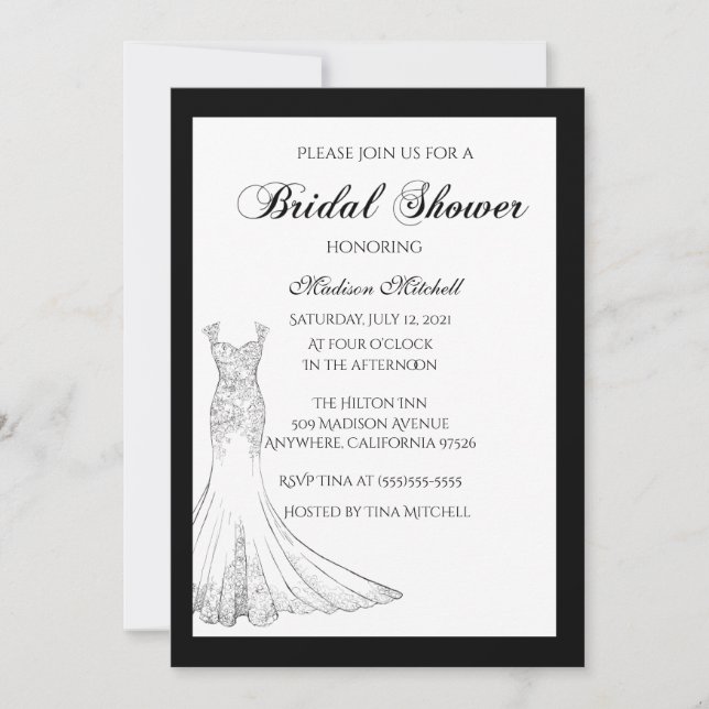 Robe Mariage noire Invitation de douche nuptiale (Devant)
