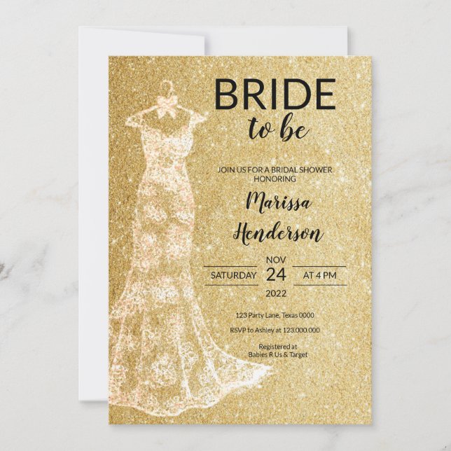 Robe Mariage or Douche nuptiale Invitation (Devant)