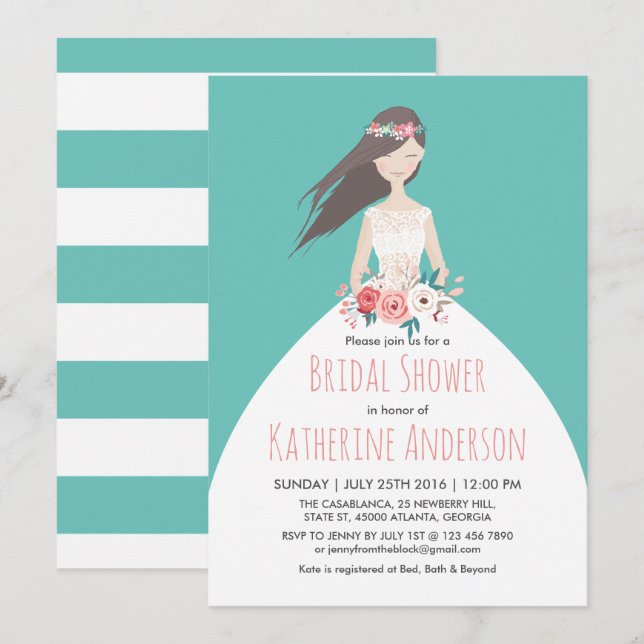 Robe Mariage turquoise Invitation de douche nuptia (Devant / Derrière)