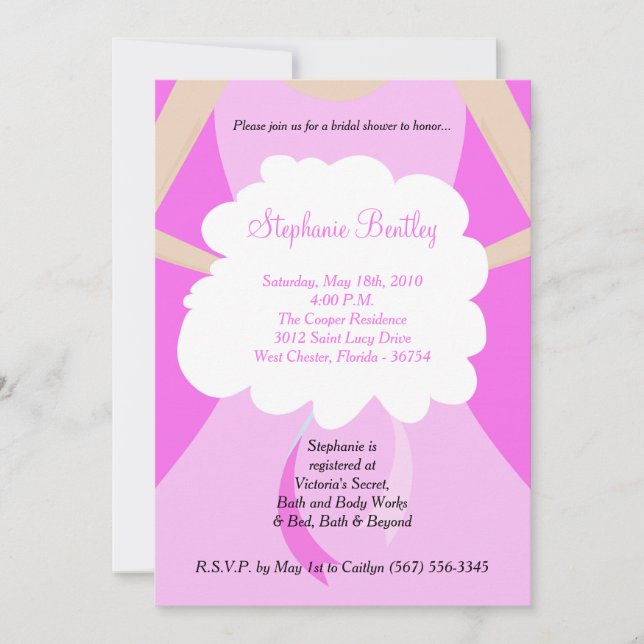 Robe Mariage violette Invitation de douche nuptial (Devant)