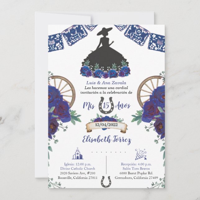 Robe Noire Bleue Charra Invitation, Charro Mexicai (Devant)
