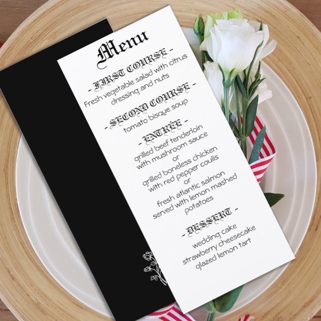 Robe noire mariage Gothique élégant menu typograph (Créateur téléchargé)