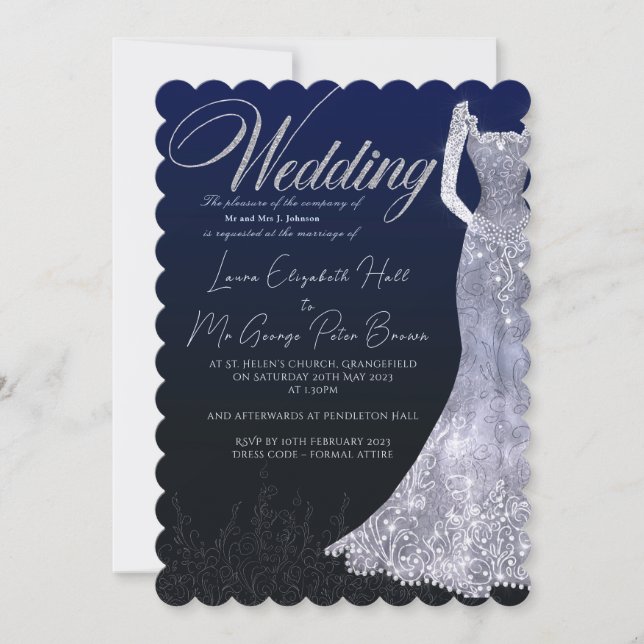 Robe nuptiale faire-part de mariage bleu diamant (Devant)