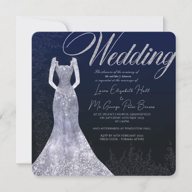 Robe nuptiale faire-part de mariage bleu diamant (Devant)